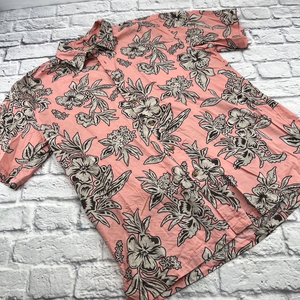 Cooke Street Honolulu Mens XL Hawaiian Shirt Peach Brown Floral Hibiscus Cotton